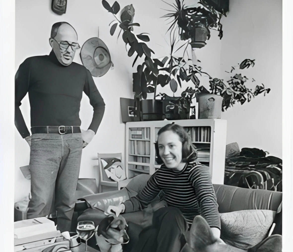 Smiling pair in a home setting